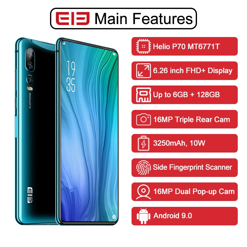 ELEPHONE U2 смартфон Helio P70 Восьмиядерный 4 Гб 64 ГБ 16 Мп всплывающая фронтальная камера 6