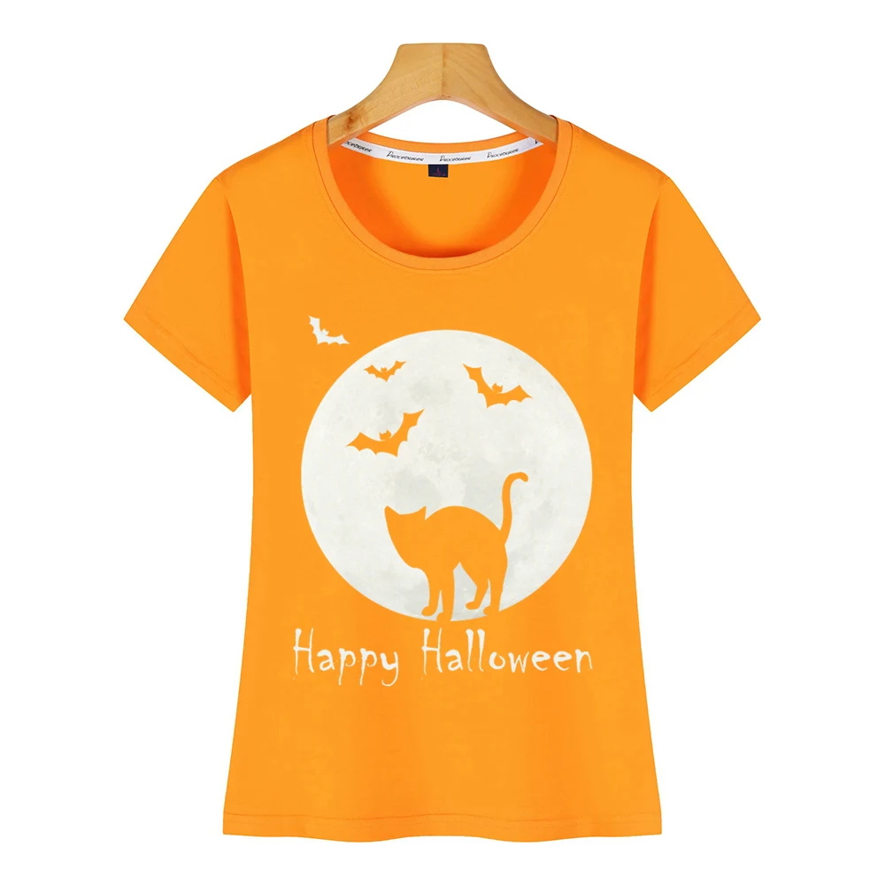 Женская футболка с рисунком кошки Луны Хэллоуина я летучая мышь тыква ведьма