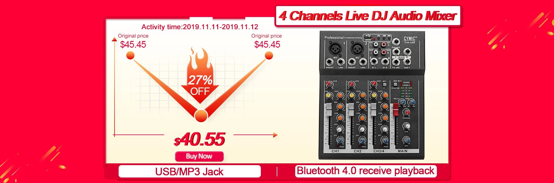 LEORY Профессиональный 4 канала Live DJ аудио микшер bluetooth звук микшерный пульт с USB MP3 Разъем для караоке KTV музыкальное шоу