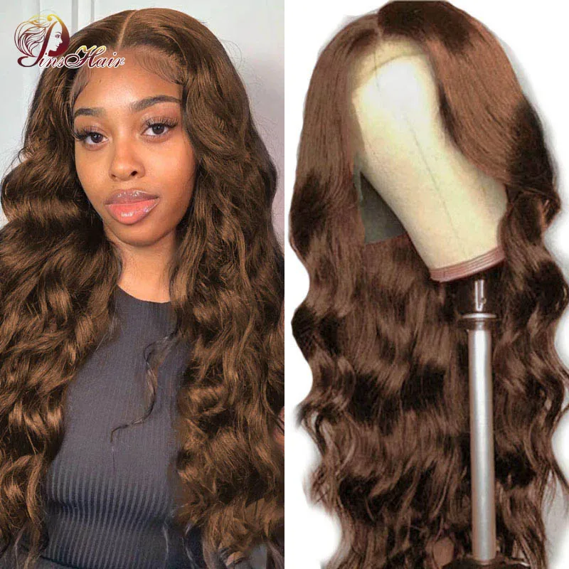 Перуанские волнистые парики из человеческих волос коричневый парик на сетке