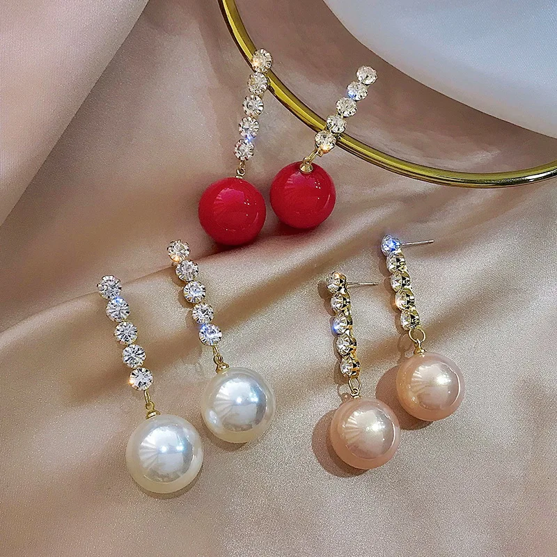 

Korean temperament pearl earring female long money eardrop web celebrity temperament girl contracted earring female for women