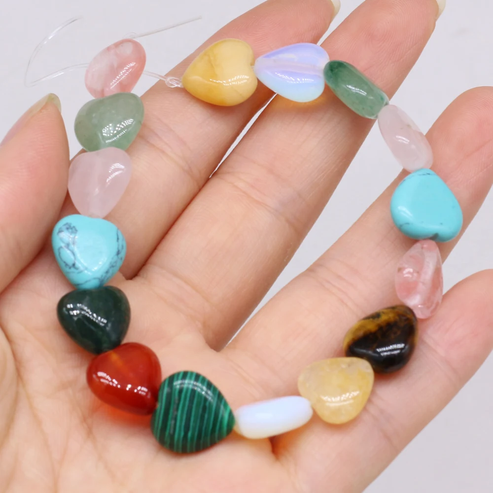 

Natural Gem Heart Mixed Color Stone Cute Beaded Handmade Craft DIY Classic Charm Necklace Bracelet Jewelry Accessory Gift Making