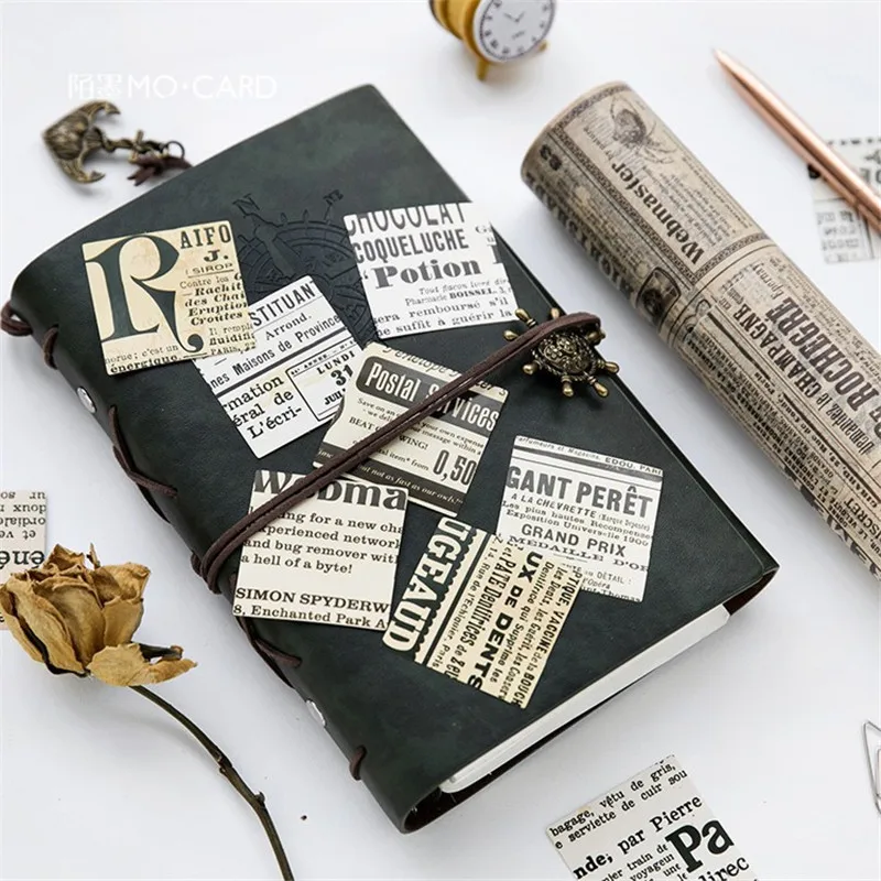 

NEW 50pcs/box Creative Old Newspaper Decorative Stickers Adhesive Stickers DIY Decoration Diary Stickers Box Package Kids Gift