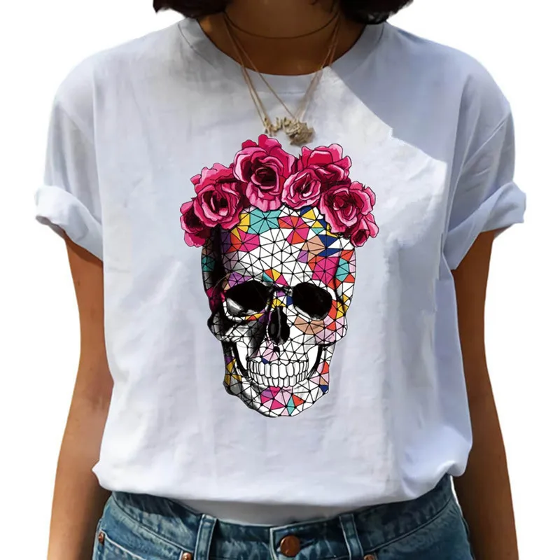 Женская футболка в стиле Харадзюку готический топ с коротким рукавом и черепом