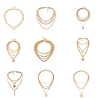 Чокер многослойный Женский, винтажное ожерелье золотого и серебряного цвета с надписью сердце, воротник-геометрические формы, кулон, ожерелье, ювелирное украшение для женщин