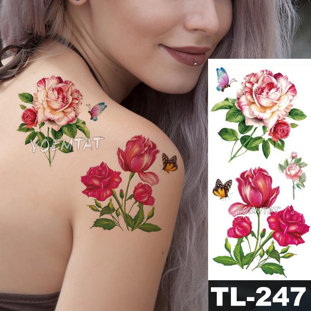 

Waterproof Temporary Tattoo Sticker Purple Cherry Blossom Plum Flower Tatoo Birds Feather Water Transfer Fake Flash Tatto