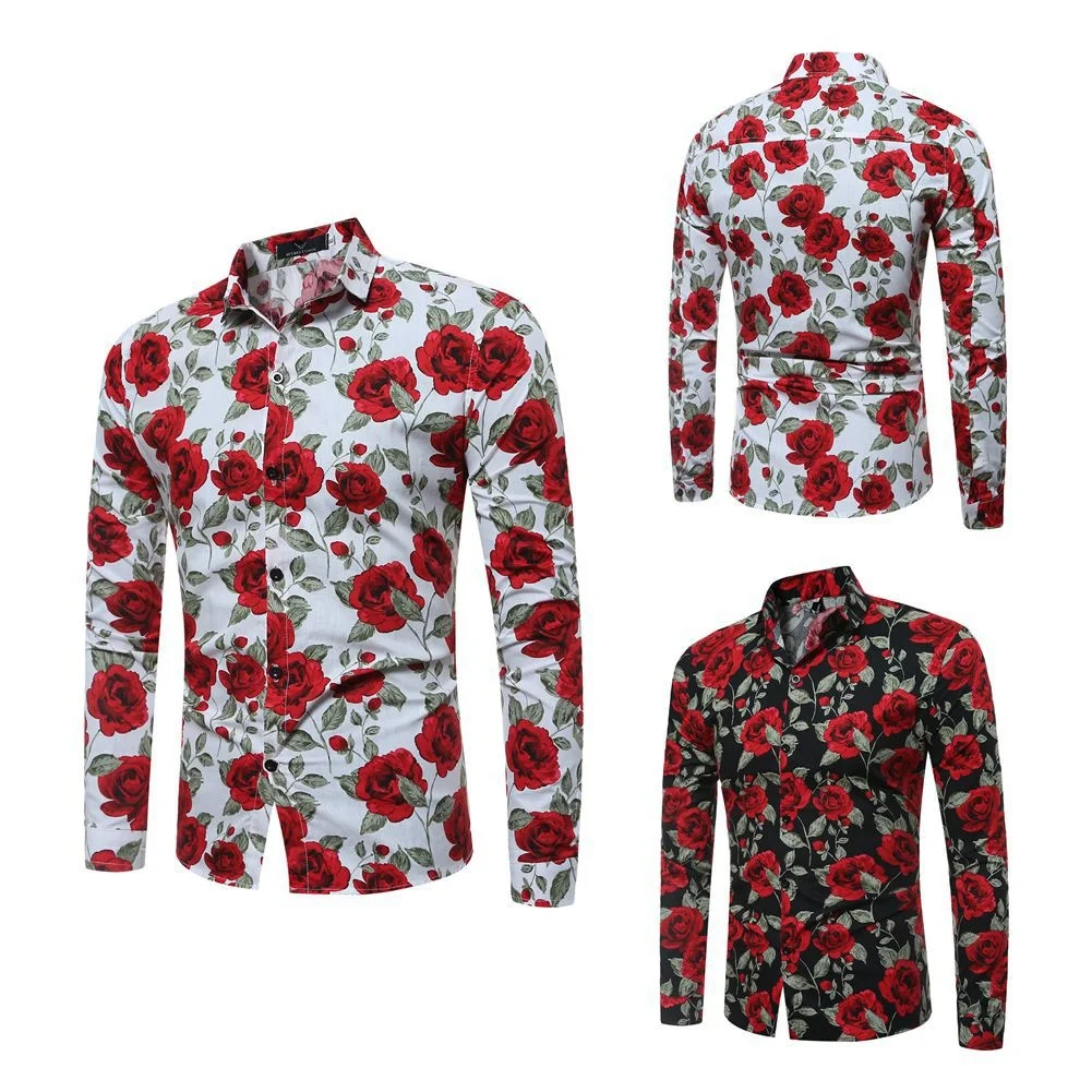 

2021 Spring New Men's Long-sleeved Floral Shirt Harajuku Shirt