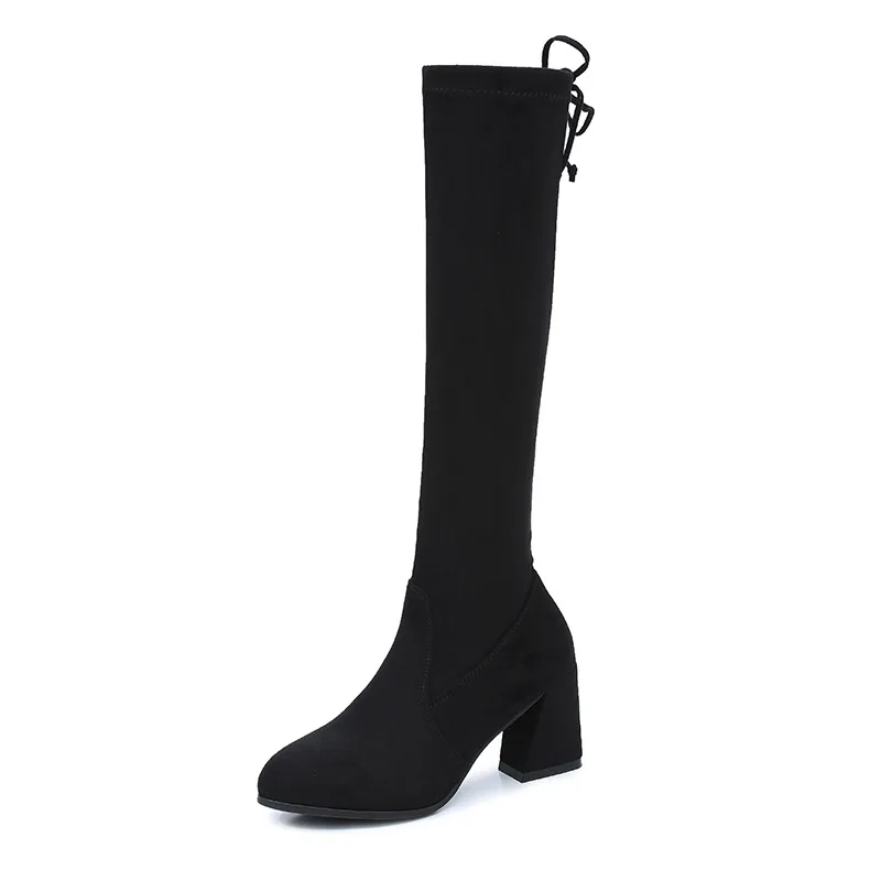 

Small over knee boots women's new autumn winter 2020 single over knee elastic boots high thick heel high tube round head boots