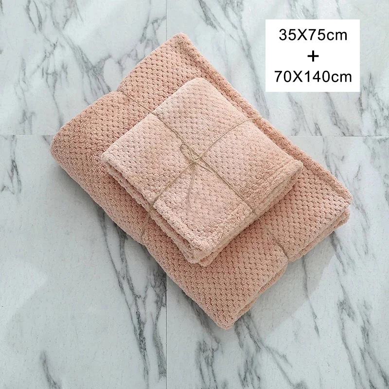 New 70X140CM Bath Towels For Adults High Quality Thicken Soft Shower Swimming Spa Sport Travel Towels Microfiber Large Towel Set - Color: Pink towel set