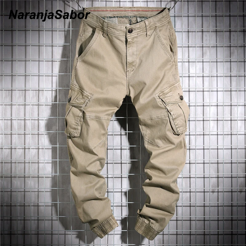 

NaranjaSabor 2020 Spring Mens Cotton Pants High Quality Washed Multi Pockets Tooling Style Trousers Male Brand Clothing N644
