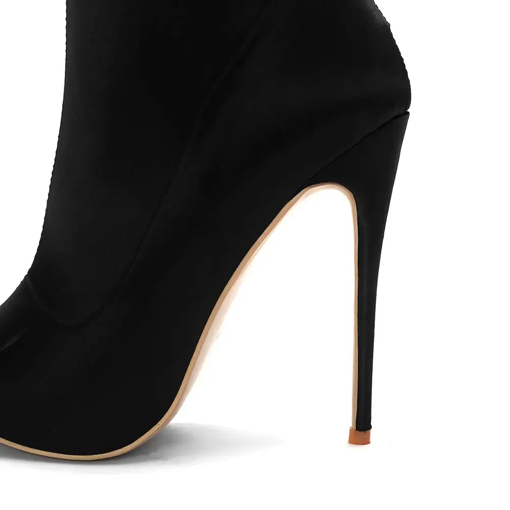 

Original Intention Elegant Women Over the Knee High Boots Pointed Toe Thin High Heels Satin Boots Concise Shoes Woman Size 4-13