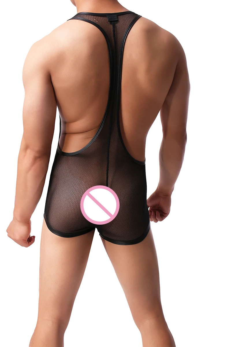 Мужские цельные прозрачные сетчатые боди для борьбы нижнее белье эластичный