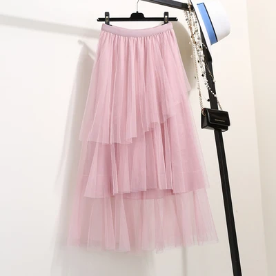 pink Женская Асимметричная фатиновая юбка, модная эластичная юбка-пачка с высокой талией, Юбка-миди, Saias Faldas Jupe Femmle - Цвет: pink
