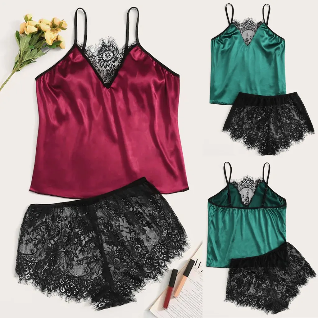 Женский пижамный комплект большого размера Лидер продаж атласная кружевная