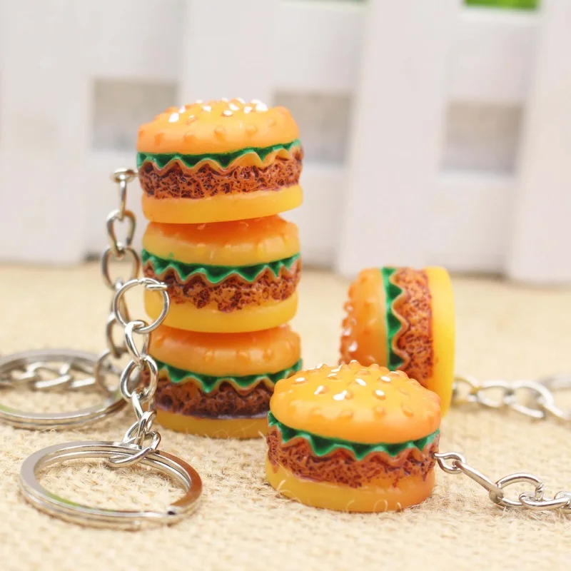 

2 Pcs Cute Creative Keychain Mini Emulational Hamburger Key Rings Pendant Home Decorations Party Favors Gift