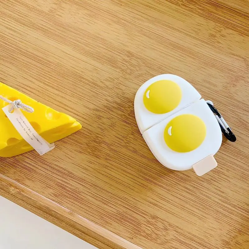 

Double Yolk Egg Pattern Soft Silicone Protective Cover Shockproof Case Skin with Carabiner for airpods 1/2 Charging Box