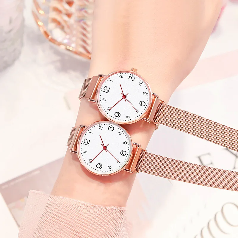 Минималистичные ультратонкие кварцевые женские часы Розовые Красивые сетчатые
