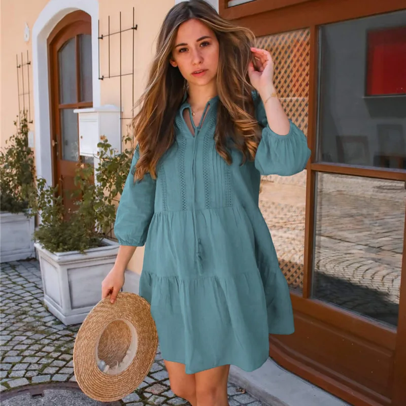 

Women Summer Clothing 2021 Cover Up Dress Bikini Beach Bathing Suit New Rayon Lace Blue Shirt Print Polyester Pareo Beachwear