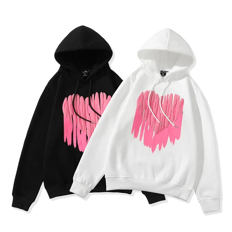 

Rainbowwaves Love Heart Print Fleece Cute Loose Cotton Hoodie Oversized Anime Clothes Casual Hooded Sweatshirt