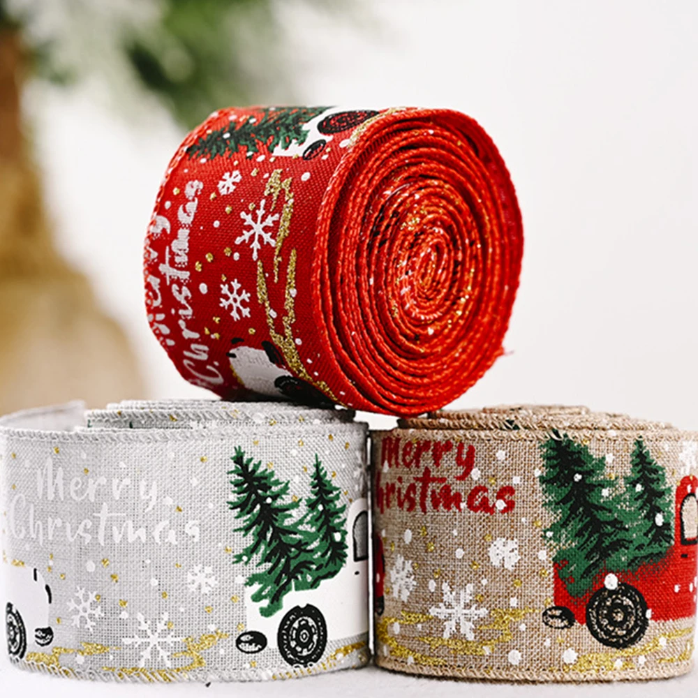 

5m Christmas Ribbon Printed Burlap Ribbons For Gift Wrapping Hair Bows DIY Christmas Tree Ribbon Wreath Bows Wedding Decoration