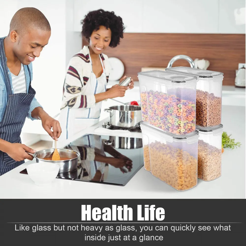 1pcs 4LBlack Cereal Storage Containers Airtight Food box Large Plastic Kitchen Keeper Easy Pouring Lid Sealed Cans | Дом и сад