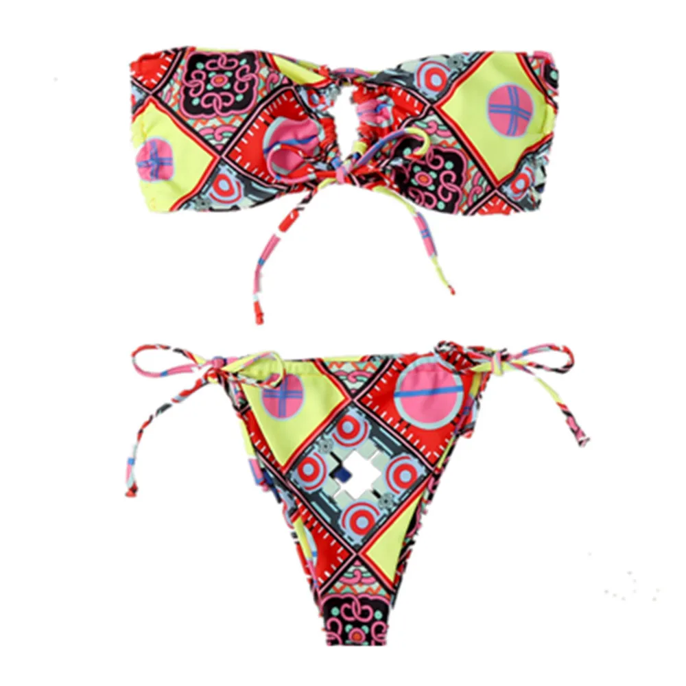 

2021 new tube top triangle swimsuit sexy printed thong bikini bikini swimming suit for women