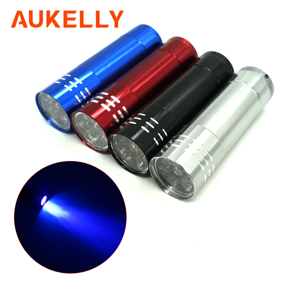 Aukelly 9 светодиодный ультрафиолетовый фонарик мини Алюминий Blacklight AAA супер яркий