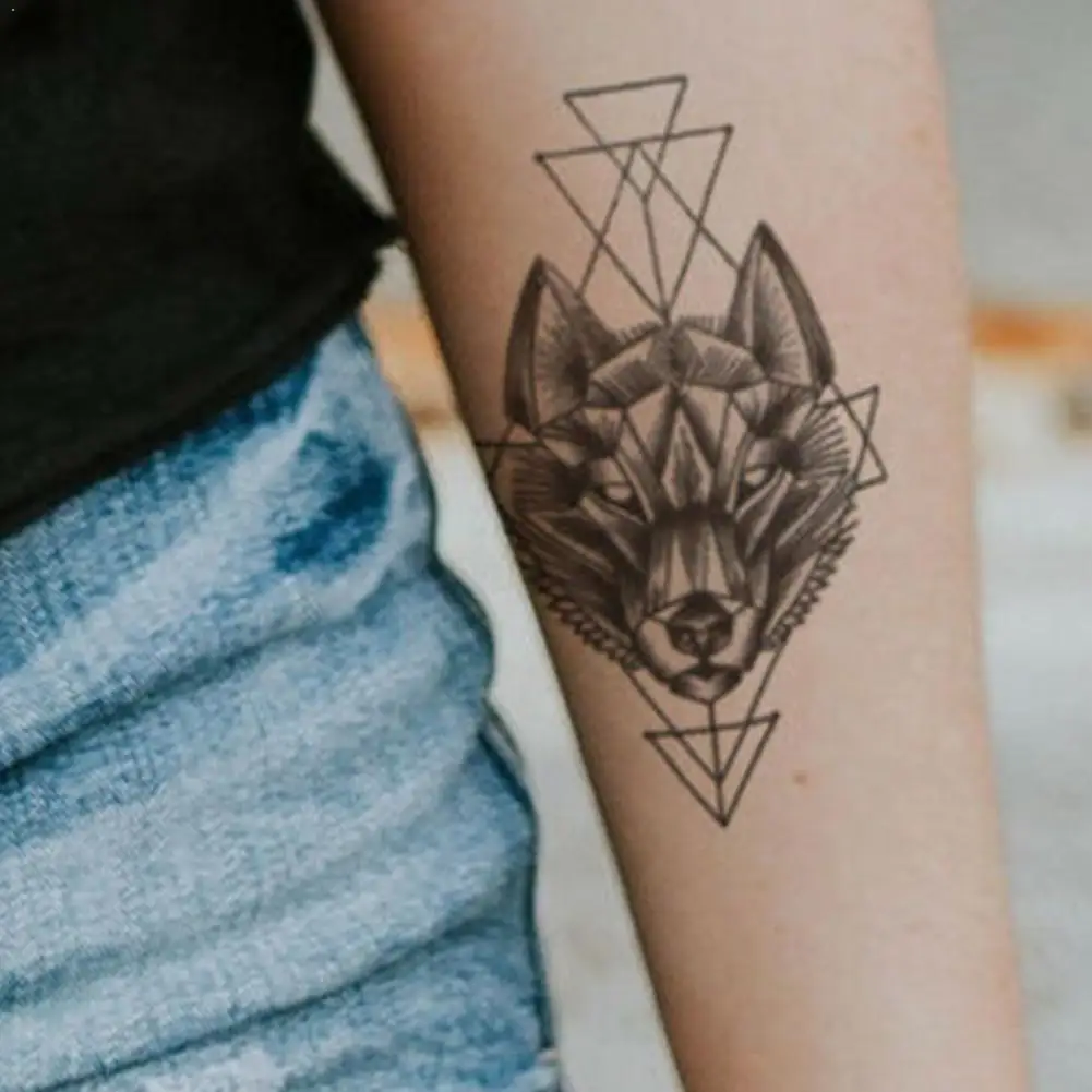 

Geometry Rhombus Tattoos Temporary Arm Wolf Men Tatoos Waterproof Flower Pastes Tattoo Henna Black Stickers Women S2U7