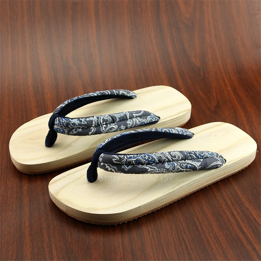 

Unisex Japanese Kimono Geta Women Vintage Wooden Flip Flops Printed Paulownia Mens Clogs Cosplay Beach Sandals Slippers