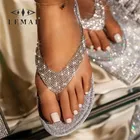 Женские пляжные шлепанцы со стразами, удобные сандалии на плоской подошве, украшенные стразами, серебристые, Размеры 35-43, для лета