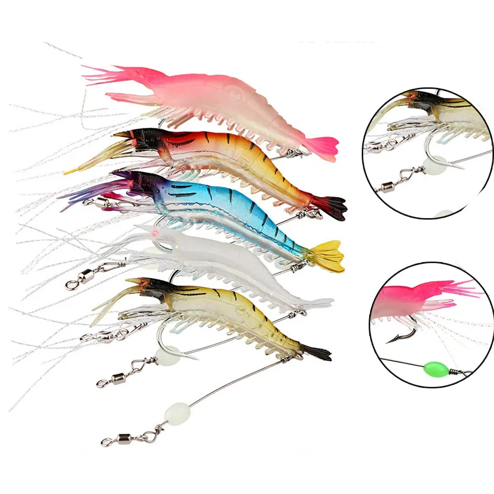

9cm/6g Luminous Shrimp Silicon Soft Artificial Bait With Hooks Swivels Lures Set Sea Fishing Tackle Iscas Pesca Accessories