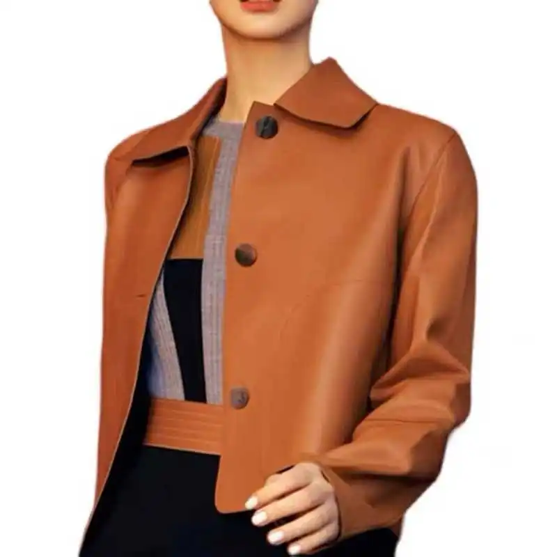 

Leather Natural 2021 Women Lambskin Leather Jacket Long Sleeves 100% Sheepskin Leather Coat H311