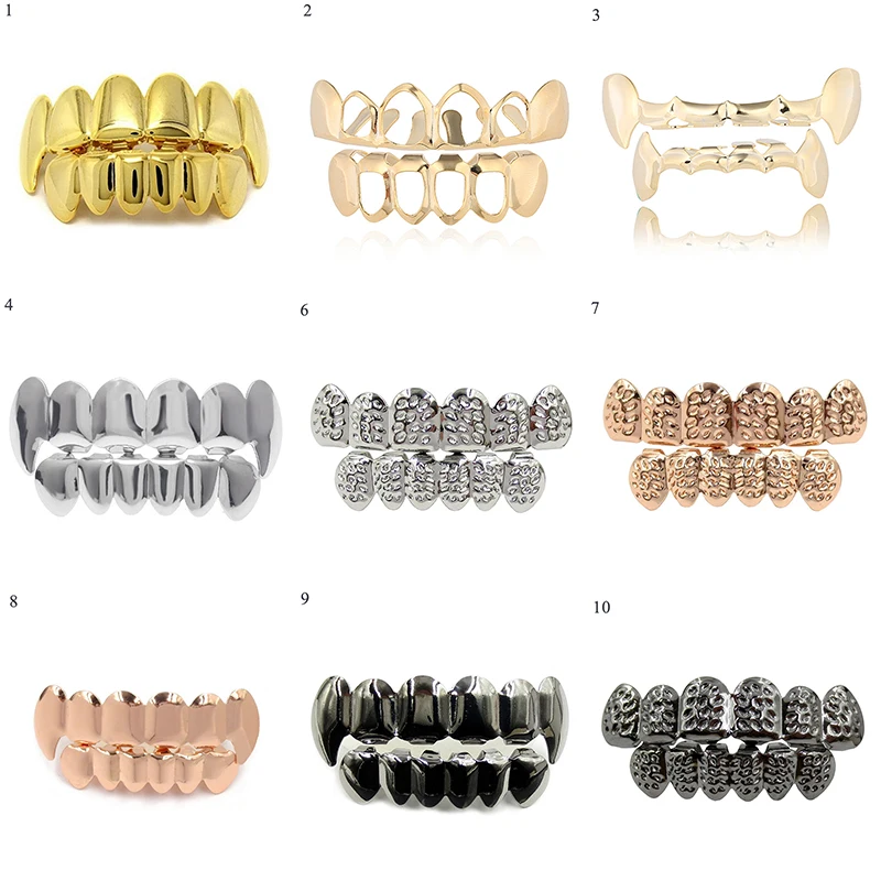 New Hip Hop Gold Teeth Grillz Top &amp Bottom Grills Dental Mouth Punk Caps Cosplay Party Tooth Rapper Funny Jewelry Gift |