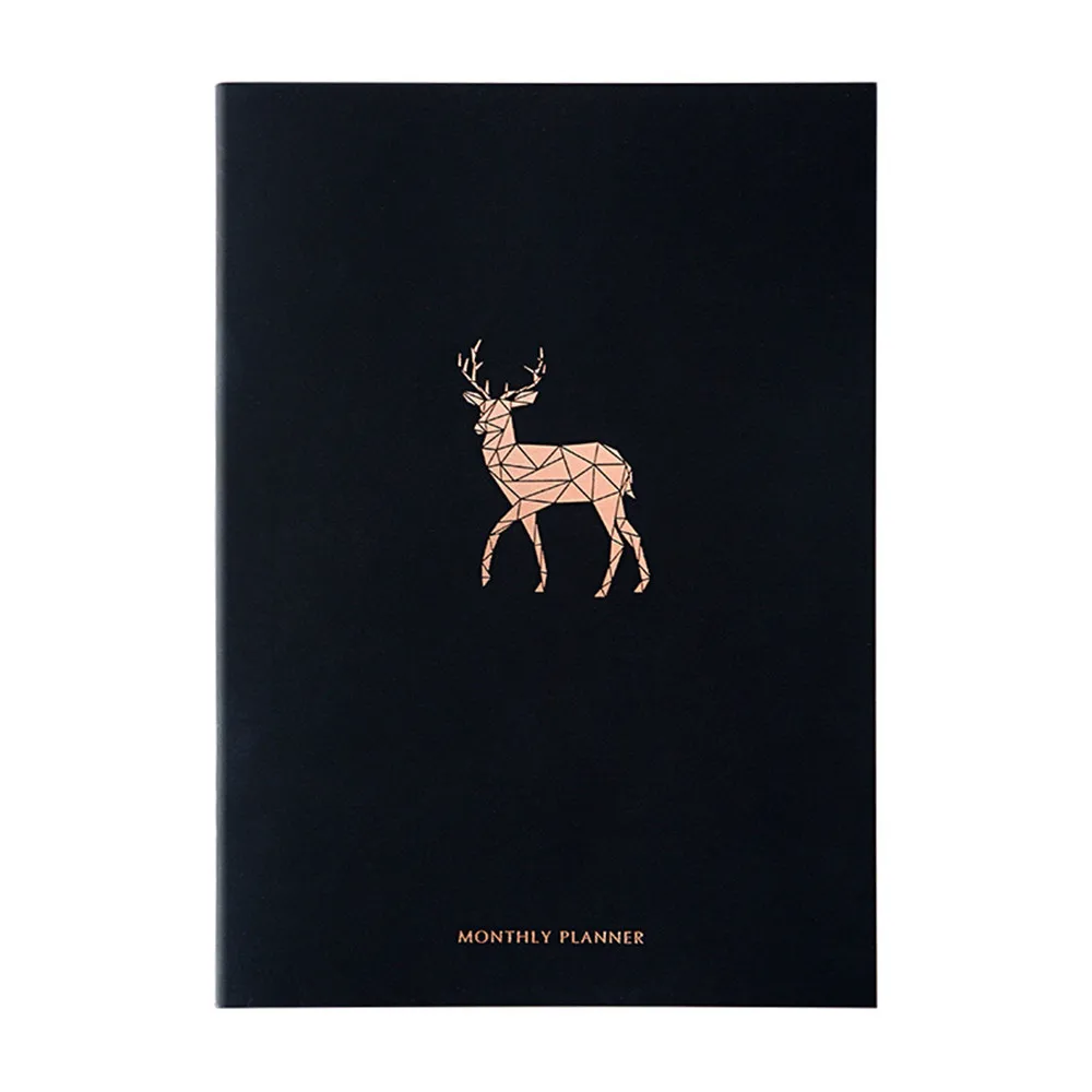 Black Cover Calendar Notebook Weekly Monthly Schedule Planner Stationery Journal A4 Agenda Organizer Office School Supplies - Цвет: deer