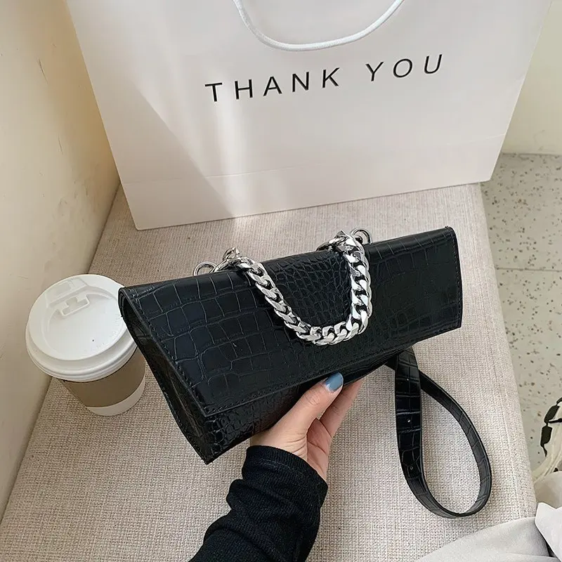 

Women Chain Leather Handbags High Quality Irregular Vintage Alligator Leather Shoulder Bag Female Sac A Main Casual Tote Bag New
