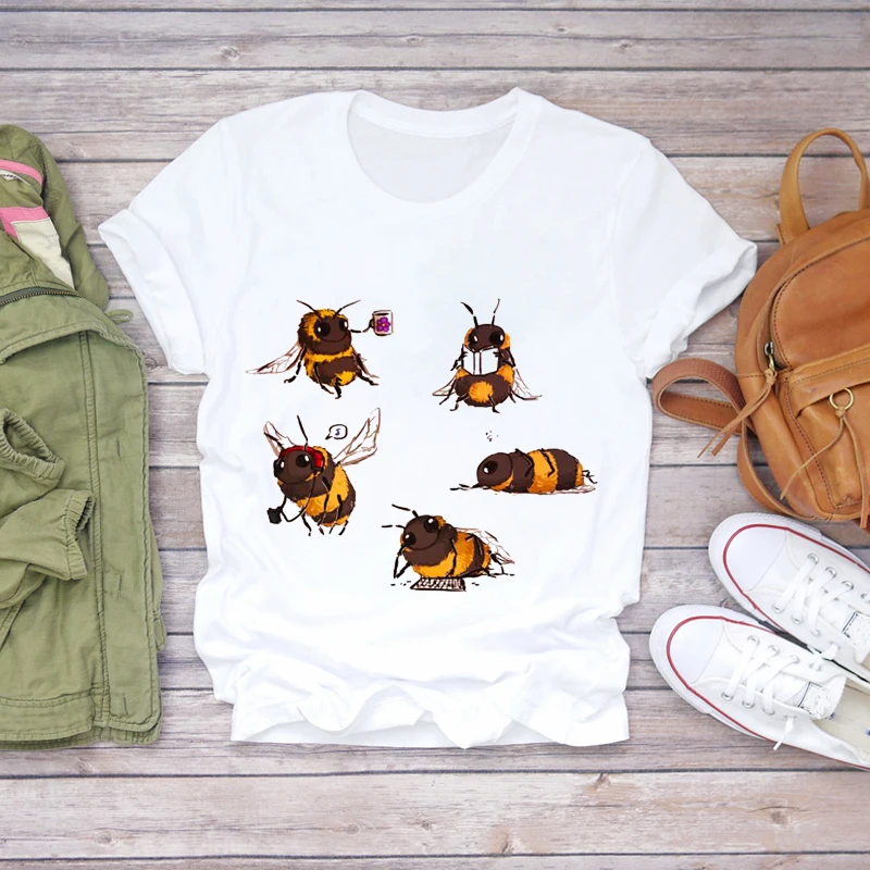 

Women T-shirts Bee Busy Day Coffee Cartoon Printing Kawaii 90s Womens Graphic T Top Ladies Print Lady Shirt Female Tee T-Shirt