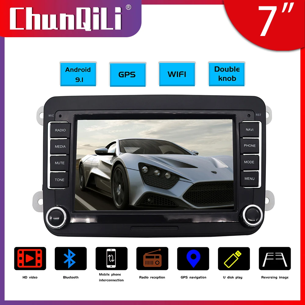 

ChunQiLi 2din Android 9 Car Radio Bluetooth 7'' 2GB/1GB RDS AM DAB Autoradio GPS Navigation WIFI Multimedia Player For VW