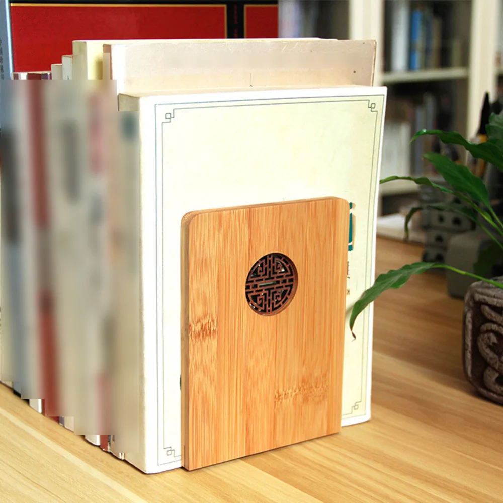 

16 x 12cm Classic Vintage Bamboo Bookends Wooden Book Block Hollow-out Book Organizer Book Frame Book Storage Rack Book Stand Bo