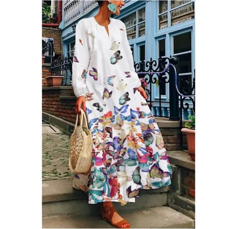 

ZITY Casual Vintage Sundress Women Summer Dress 2020 Boho Sexy Dress Midi Beach Butterfly Print Dress Female
