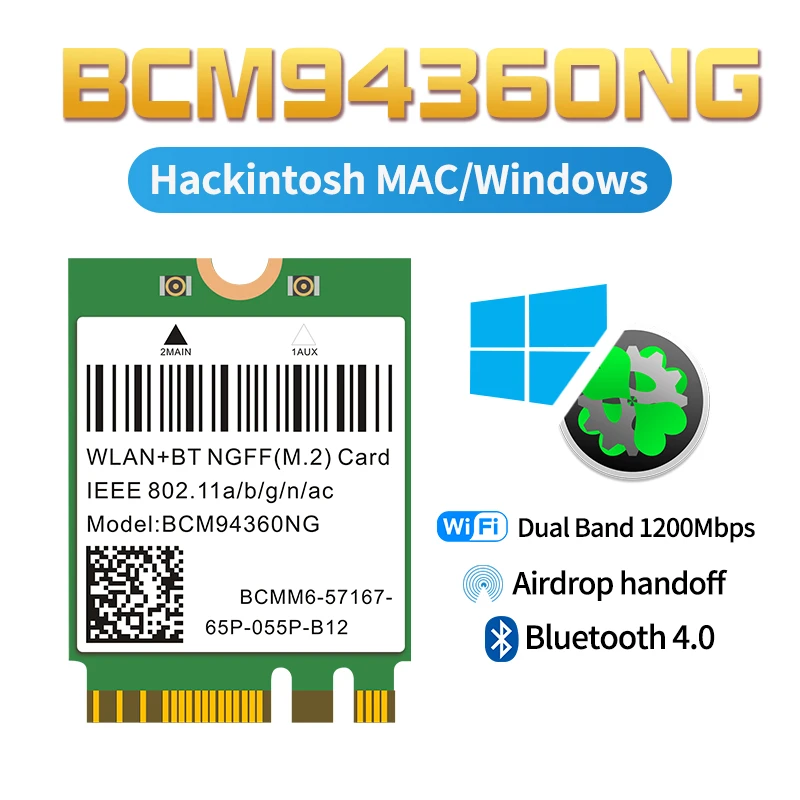 For Hackintosh mac os BCM94360NG BCM94360CS2 802.11AC WiFi 867Mbps WLAN Wireless Card Bluetooth 4.0 NGFF M.2 Adapter Network
