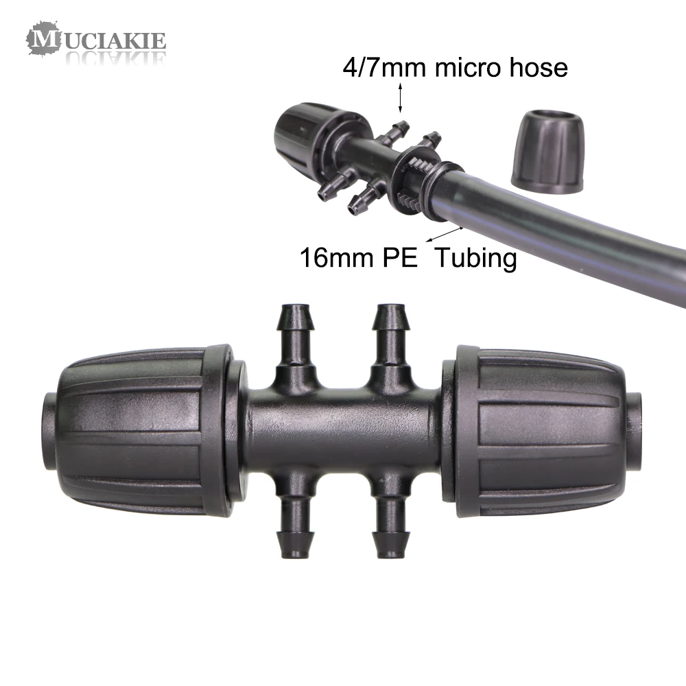 

MUCIAKIE 16mm to 4/7mm Tubing Connector Garden Irrigation Water Adapter 6-Ways PE Tubing to 1/4'' Micro Hose Connector Joints