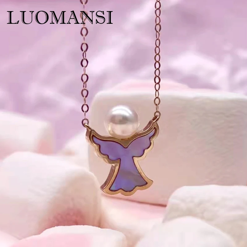 Precio Luomansi-collar De Ángel De Concha De Perla Natural, Joyería De Regalo Para Enamorados, 1,5g, Oro Rosa De 18K Auténtico Con Certificado
