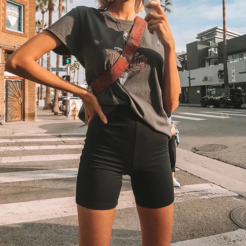 

Summer Slim Knee-Length Bottoms Black Cycling Shorts Streetwear vero clothes Shorts Women Thin Fitness High Waist Biker Short