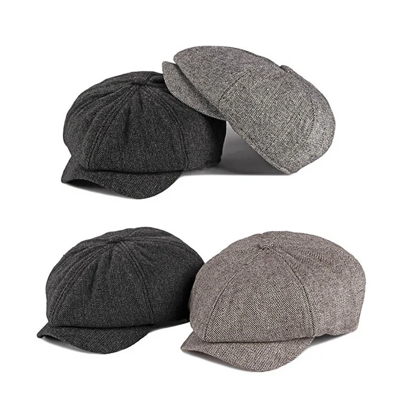 

Outdoor Autumn Winter Headwear Apparel Accessories Beret Cap Men Vintage British Style Sunshade Octagonal Hat