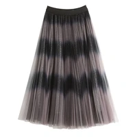 vintage tie dye woman skirts 2021 kawaii elastic waist striped mesh long skirt 3 layered ink painting tutu pleated skirt