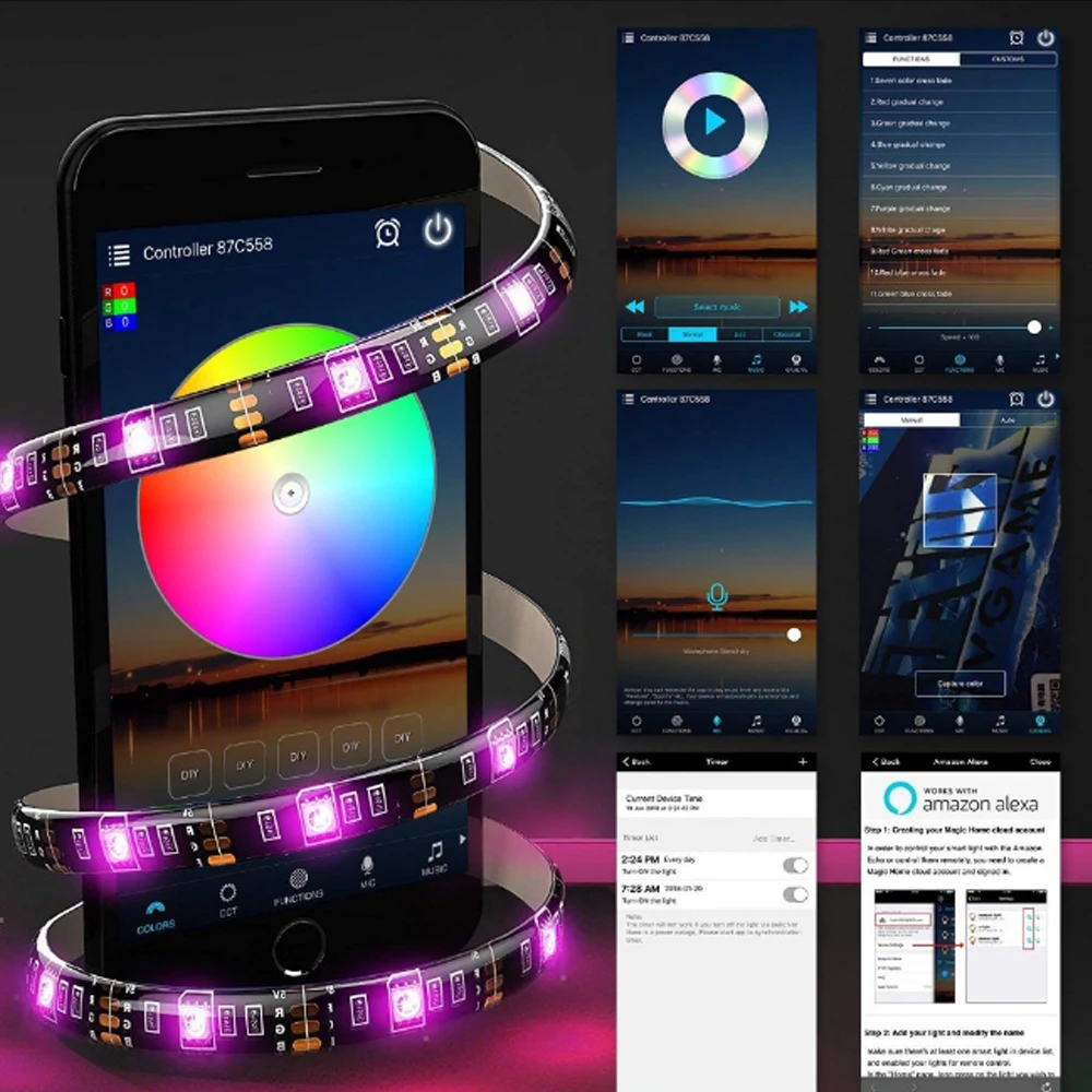5050 RGB светодиодная лента для управления телефоном беспроводная WiFi Лента работает