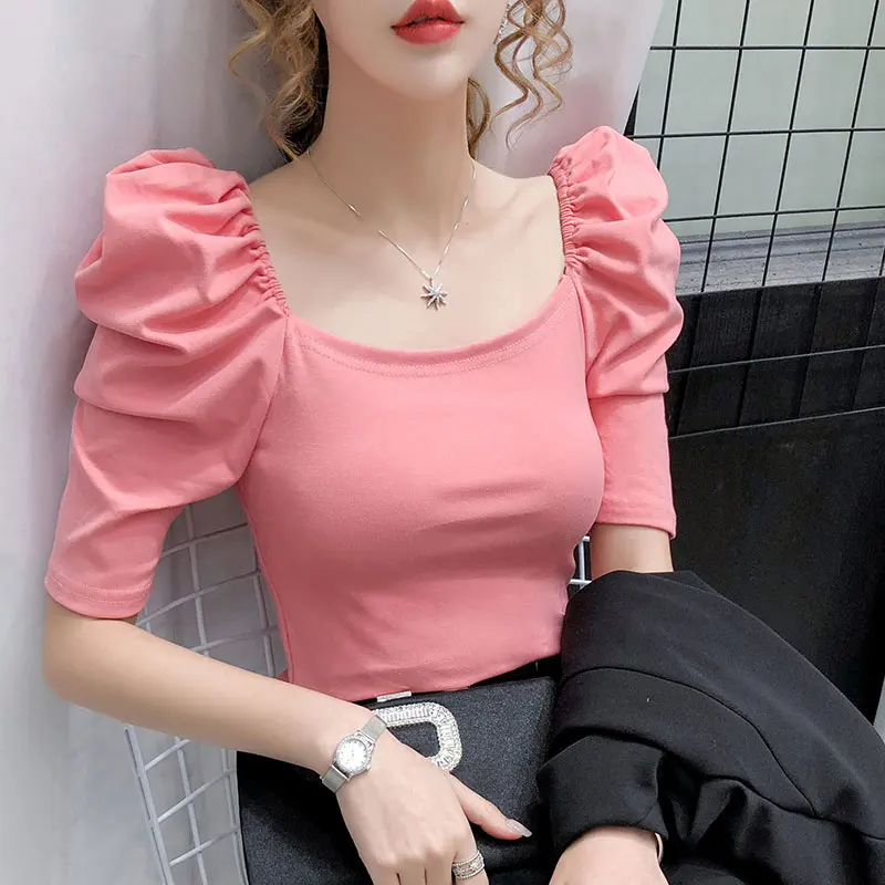 

Short-sleeved t-shirt women's summer 2021 new slim slimming top Black