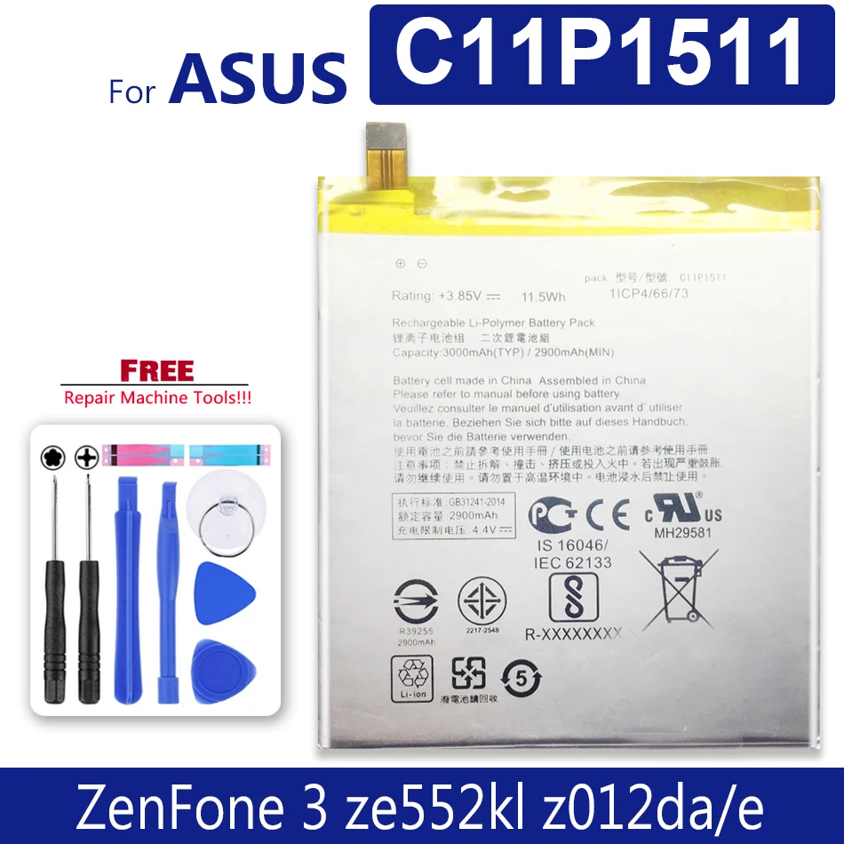 

Battery For Asus ZenFone 3 ZenFone3 Ze552kl Z012da/e Battery C11P1511 3000mAh supply free tool / Tracking Number