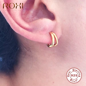 ROXI глянцевые маленькие двойные круглые серьги-кольца для женщин и девочек, свадебные серьги на день рождения, серебро 925 пробы, ювелирные изделия Oorbellen