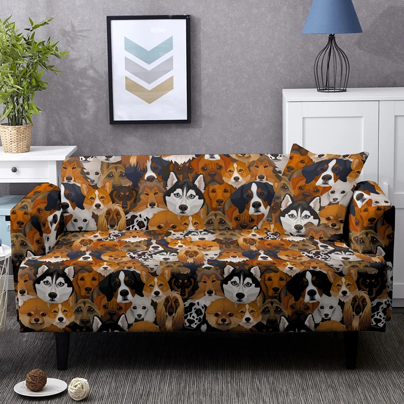 

Cartoon Dog Print Elastic Sofa Cover For Living Room Stretch Couch Covers Dust-proof Slipcover 1/2/3/4 Seater